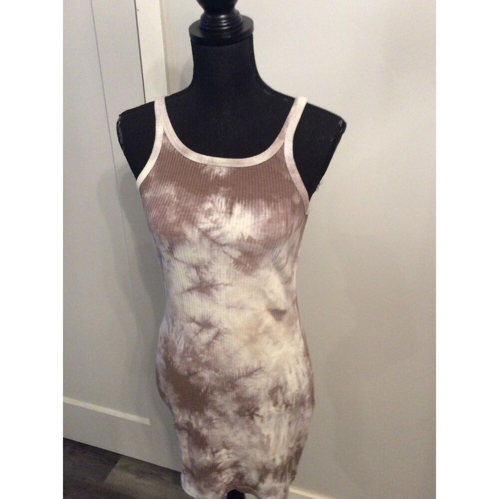 Princess Polly Brown White Tie Dyed ribbed Bodycon Mini Dress Size 12